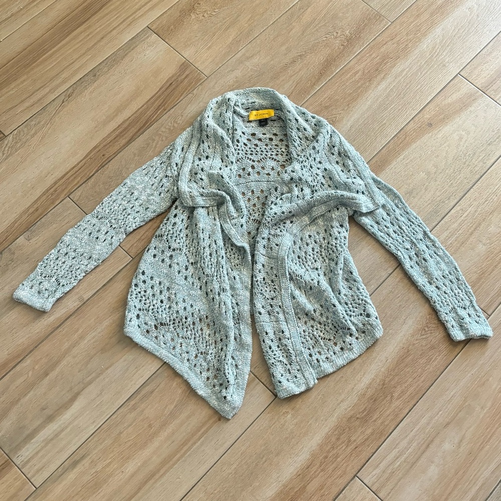St. John knitted crochet blue draped cardigan sweater size M - Picture 3 of 10